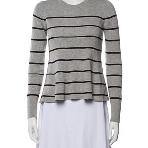 Rebecca Taylor Gray Ribbed Sweater with Black Stripes